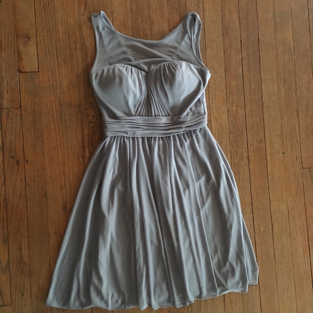 David’s Bridal gray chiffon mini dress